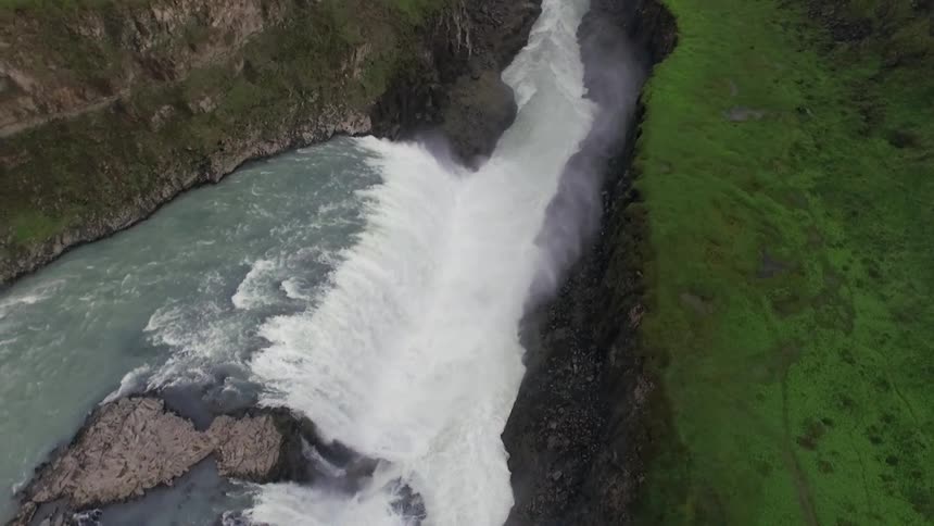 Water rushing from a waterfall