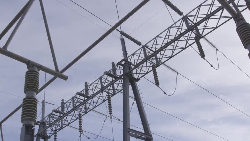 Power lines and wires are connected outside