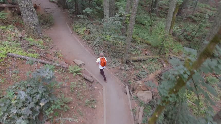 Man walking on a dirt path through the forest