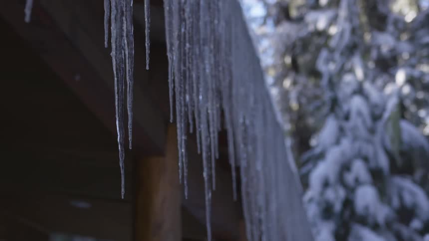 Icicles hanging off a house