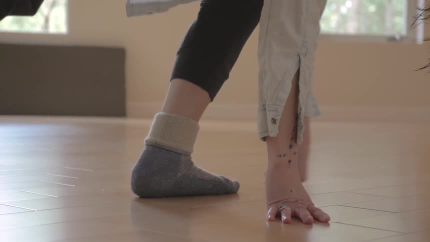 A woman stretching
