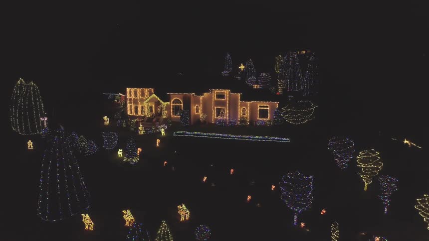 A house lit up for the holidays