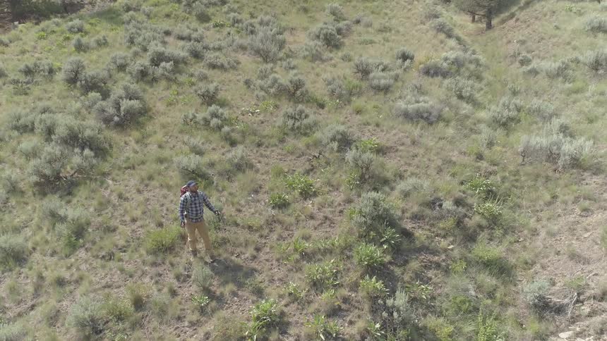 Man stares around while standing on hill