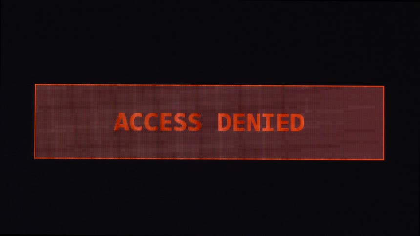 Brown box with orange border with the words access denied printed in bold orange text
