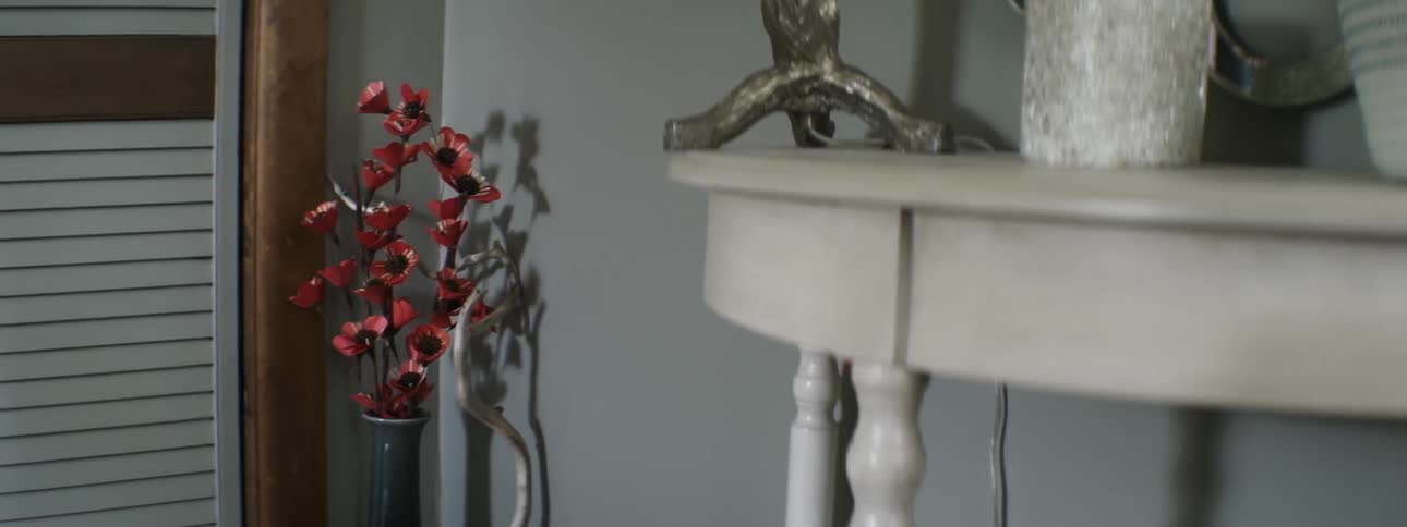 Shadows moving past a decorative table