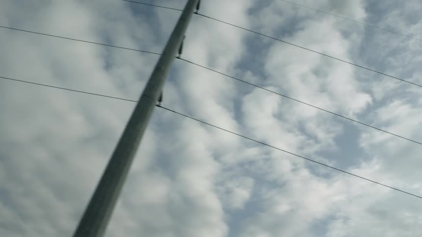 Worms eye view of the sky and telephone wires