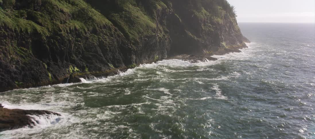 An aerial shot of a coastline