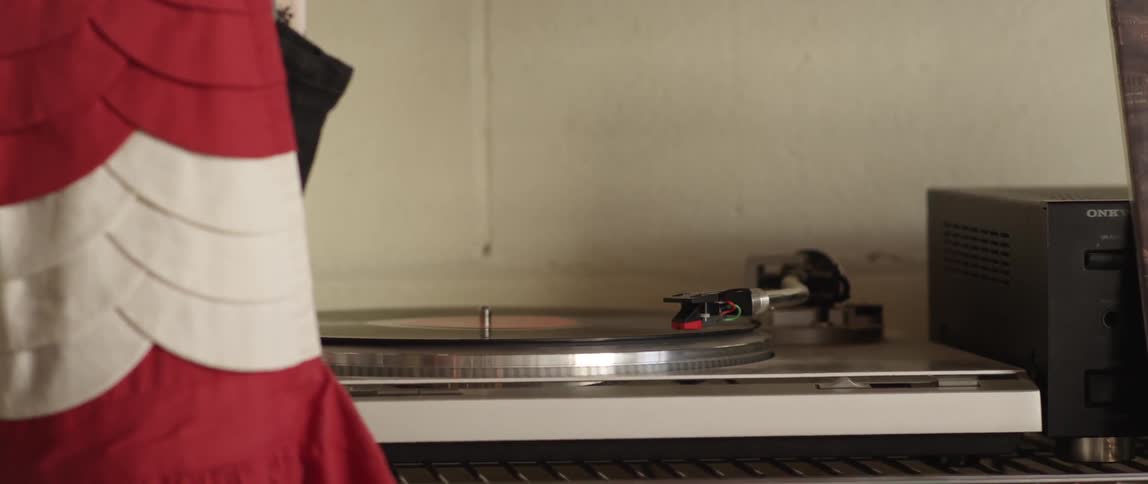 A view of a record being played on a record player