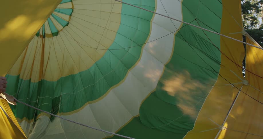 A flame flares up inside a hot air balloon