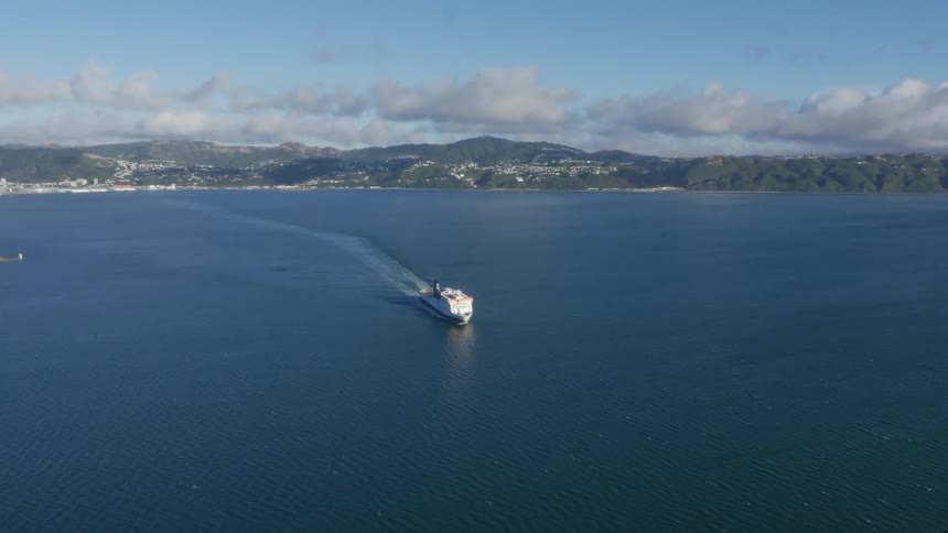 A cruise line leaves the harbor