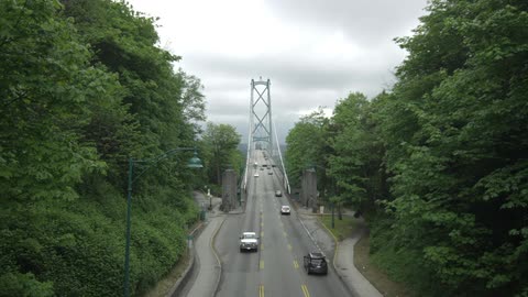Cars are travelling across a bridge