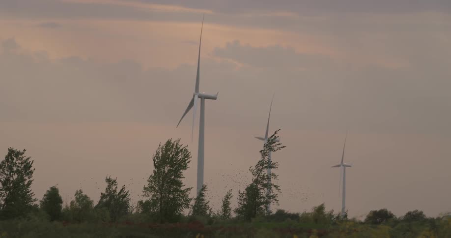 Wind turbines spinning in the wind