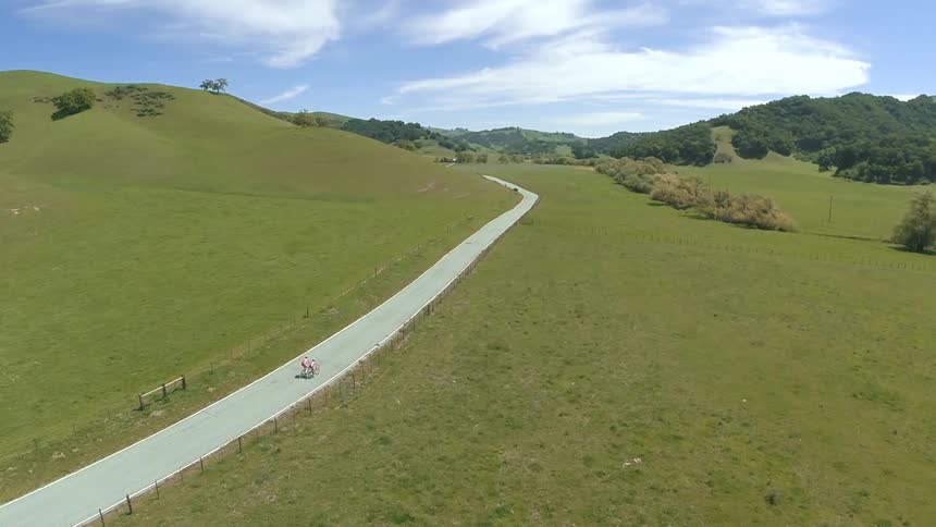 Aerial view of a people riding bikes