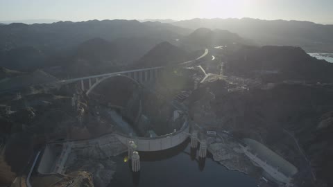 Aerial view of a large water dam