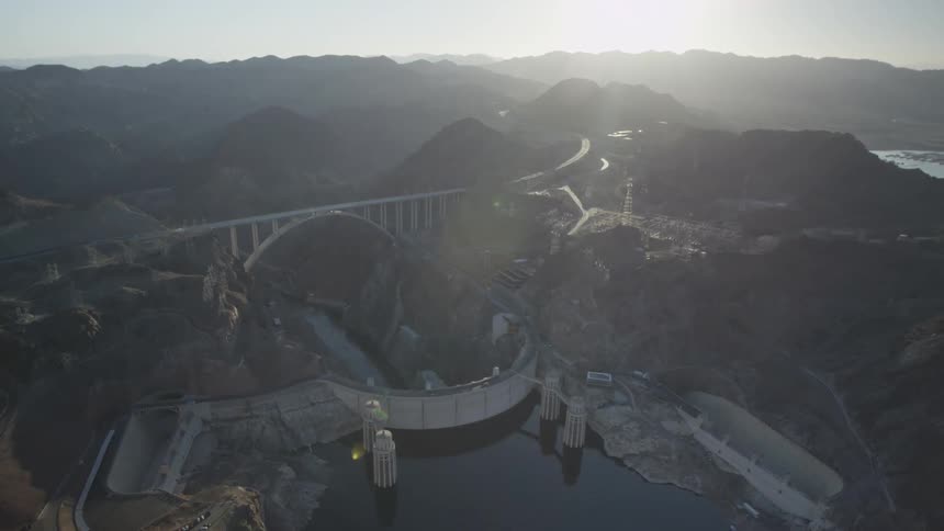 Aerial view of a large water dam