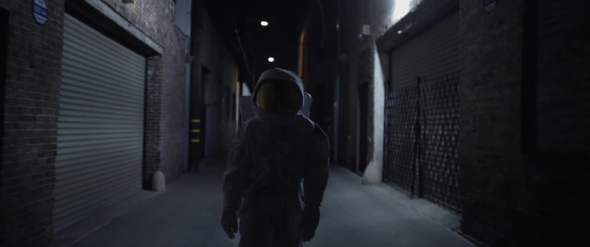 A person in a costume walking
