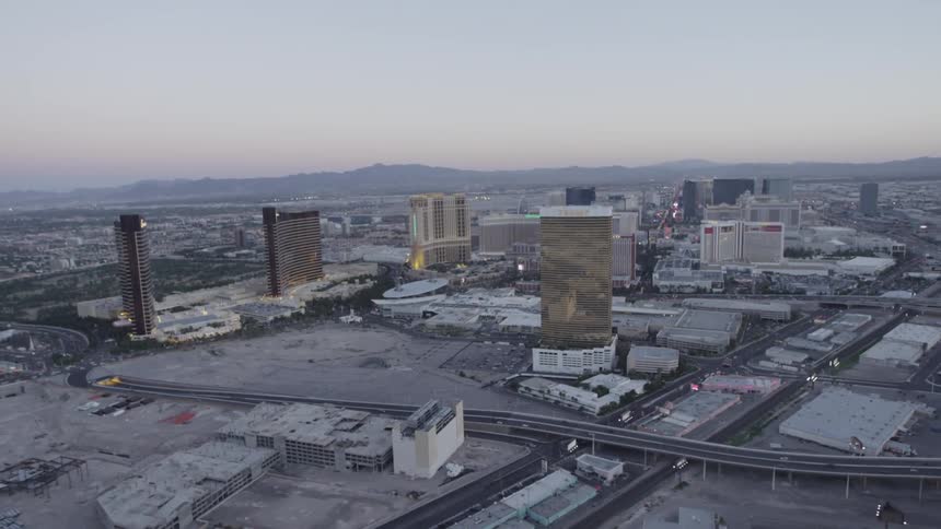 Las vegas skyline shot from a helicopter