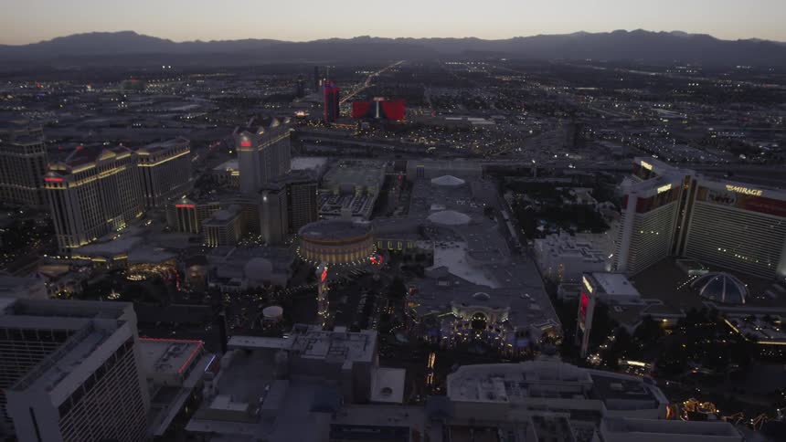 Aerial view of vegas at dusk