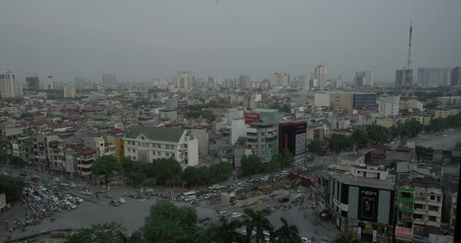 A city during a heavy traffic period