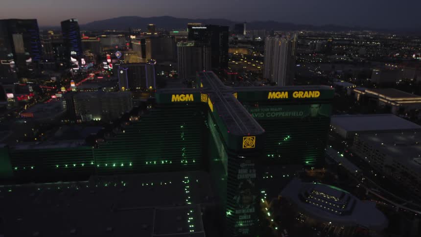 An aerial view of a city at night