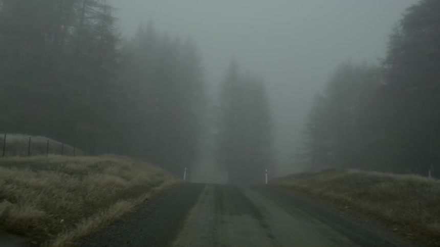A long road on a very foggy day