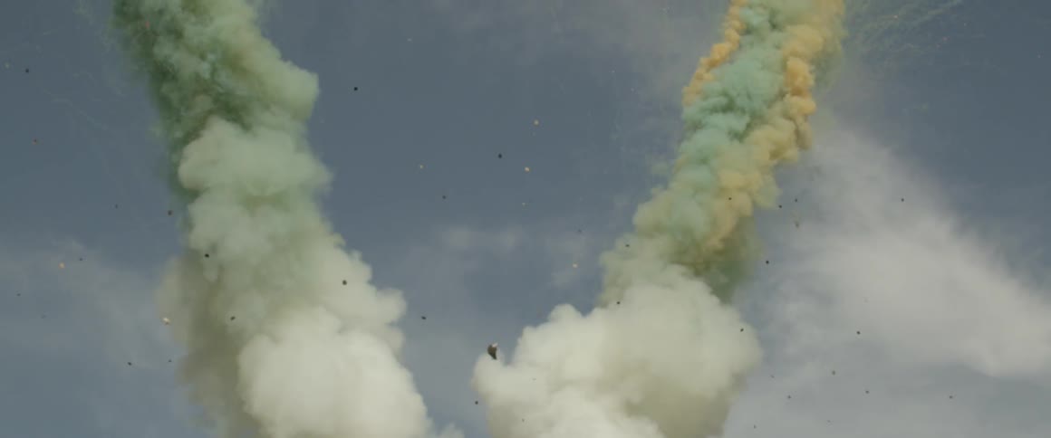 Explosions shoot off from a wagon