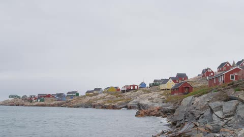 A seaside village on a clear but overcast day