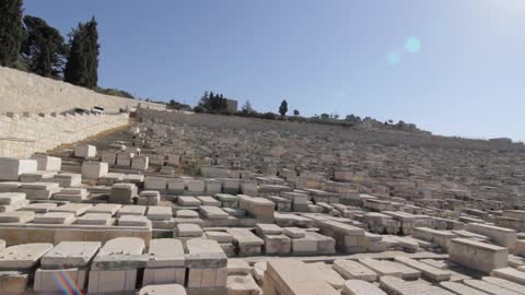 The cemetery on the hill is full of stone tombs