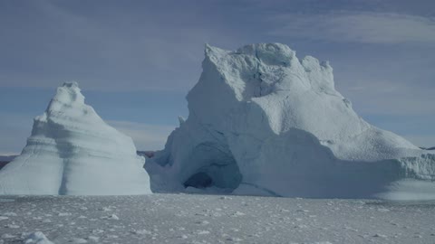 Icebergs are shown