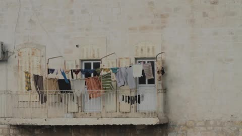 Clothes hanging on a balcony