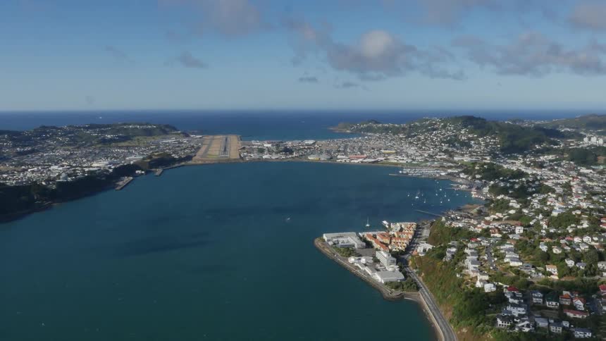 Aerial view of a coastal town