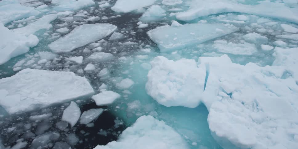 Ice and frozen water move in a current
