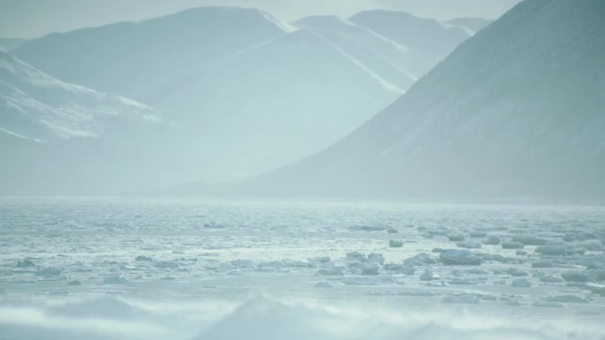 Ice floats in the cold ocean