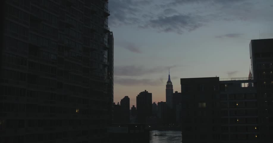 City skyline at dusk