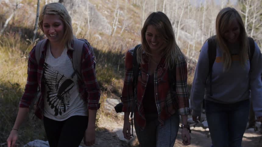 A group of young adults hiking