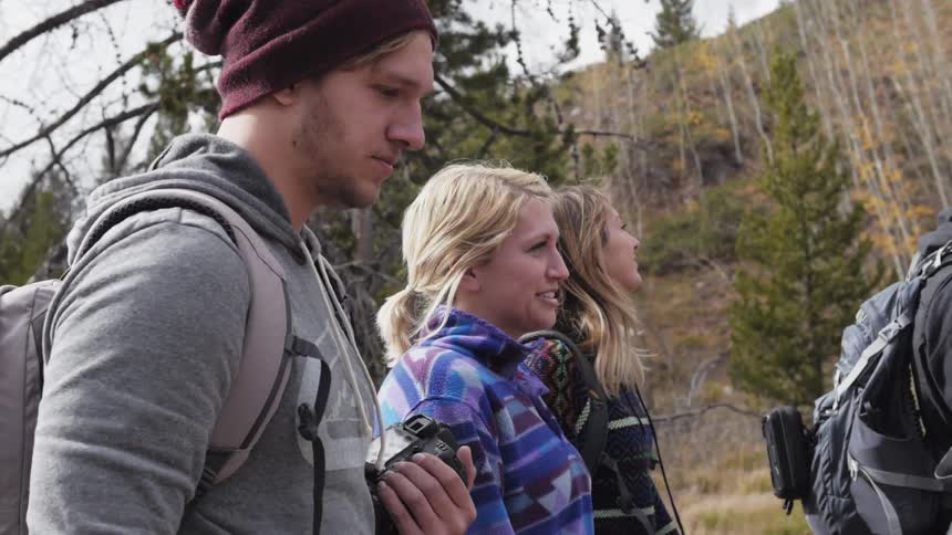 A group of hikers walking through the woods