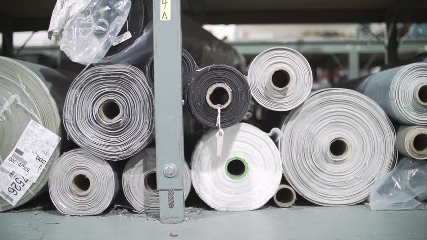 Bunches of fabric at a factory