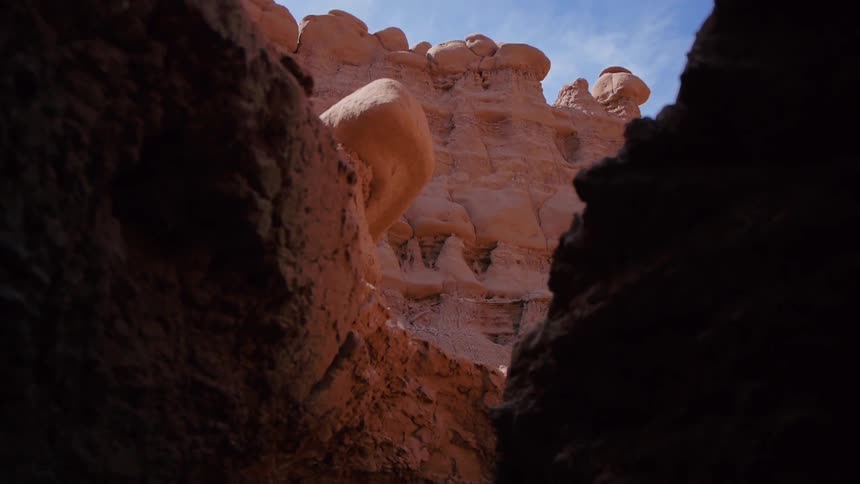 View from a crevice through some large rocks