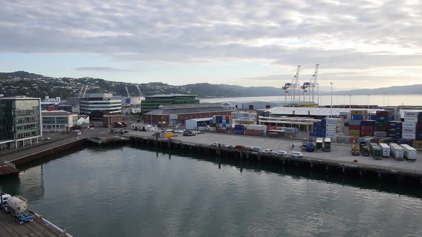 A port with containers is shown