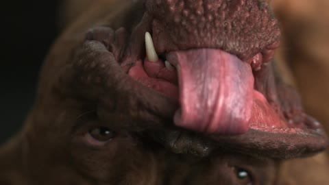 Close up of a dogs mouth as he sticks the tongue out
