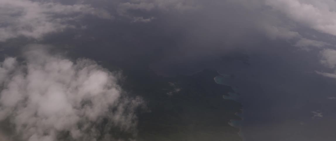 View from an airplane at the top of the clouds