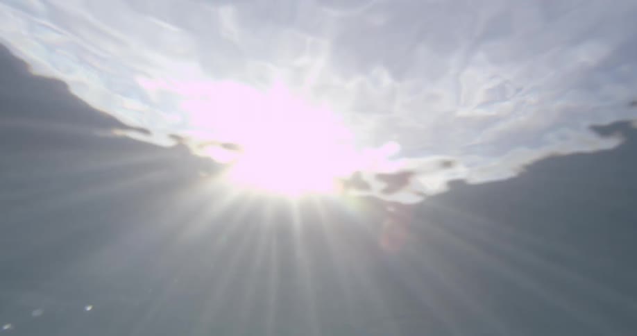 Underwater view of sun rays coming through the water