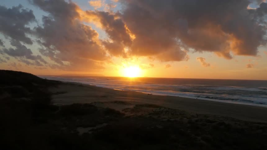 Traveling to a beach at sunrise