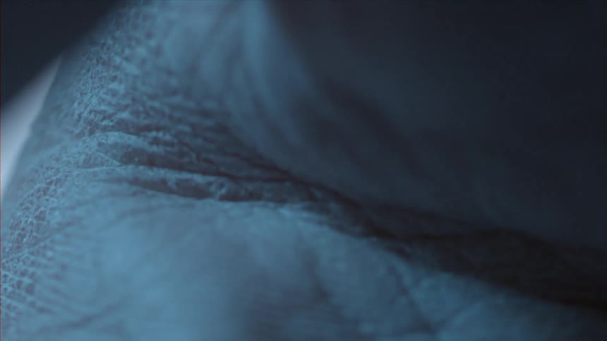 Extreme close-up of a palm closing with a blue hue