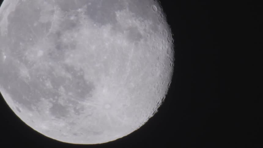 Close up view of the full moon against pitch black space