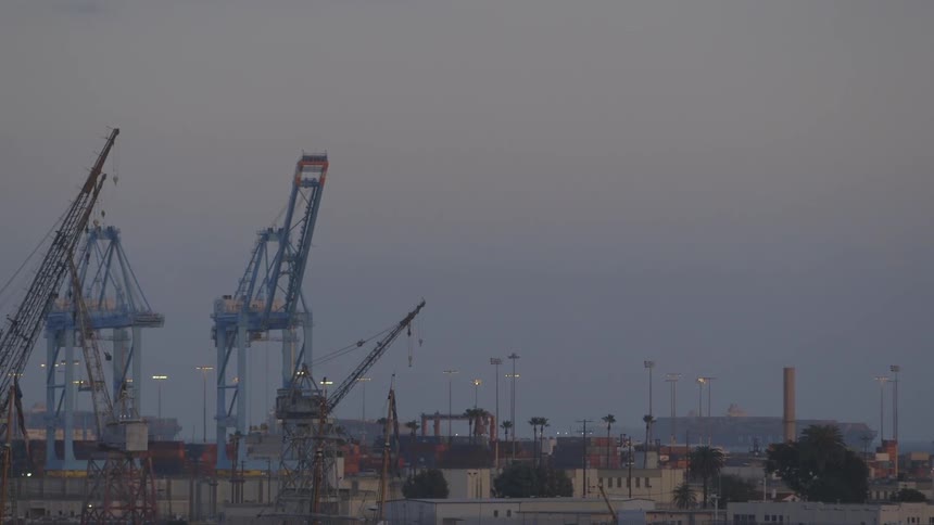 Cranes stand tall against the sky