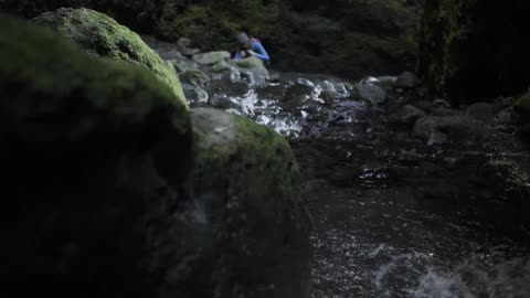 Water trickles down a stream