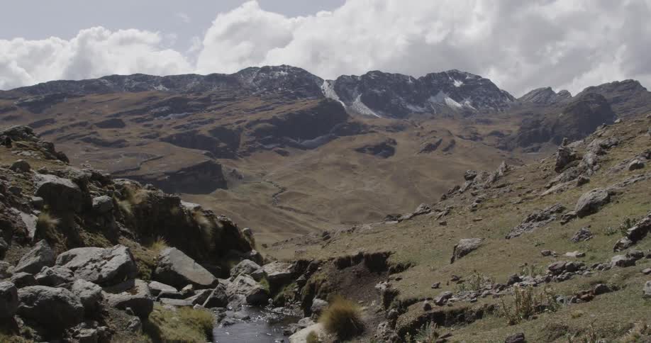 Flowing creek with mountains in the background