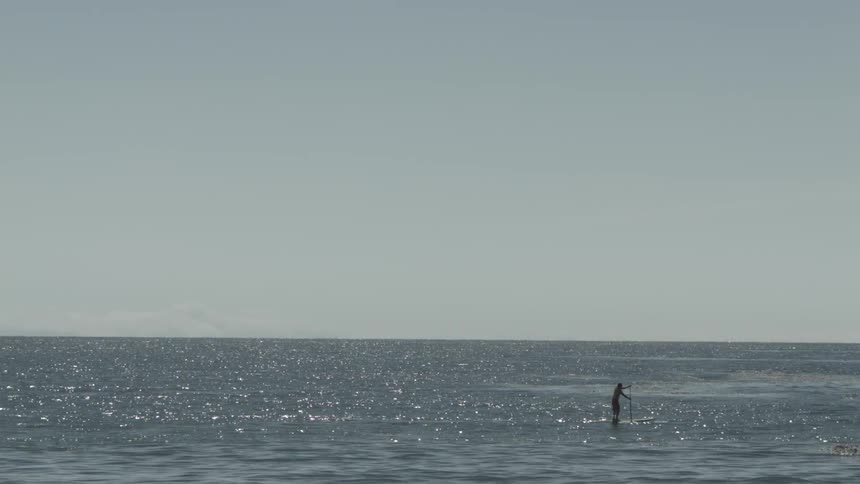 Person paddle boards across the water during the day