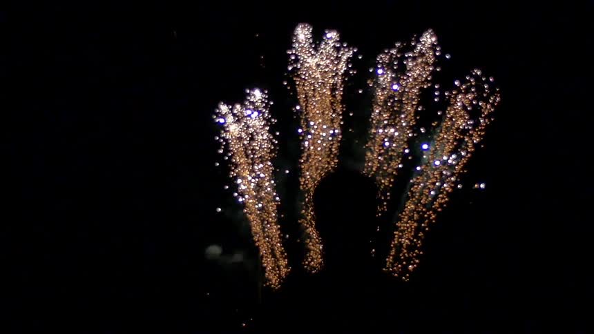 A person is watching fireworks at night